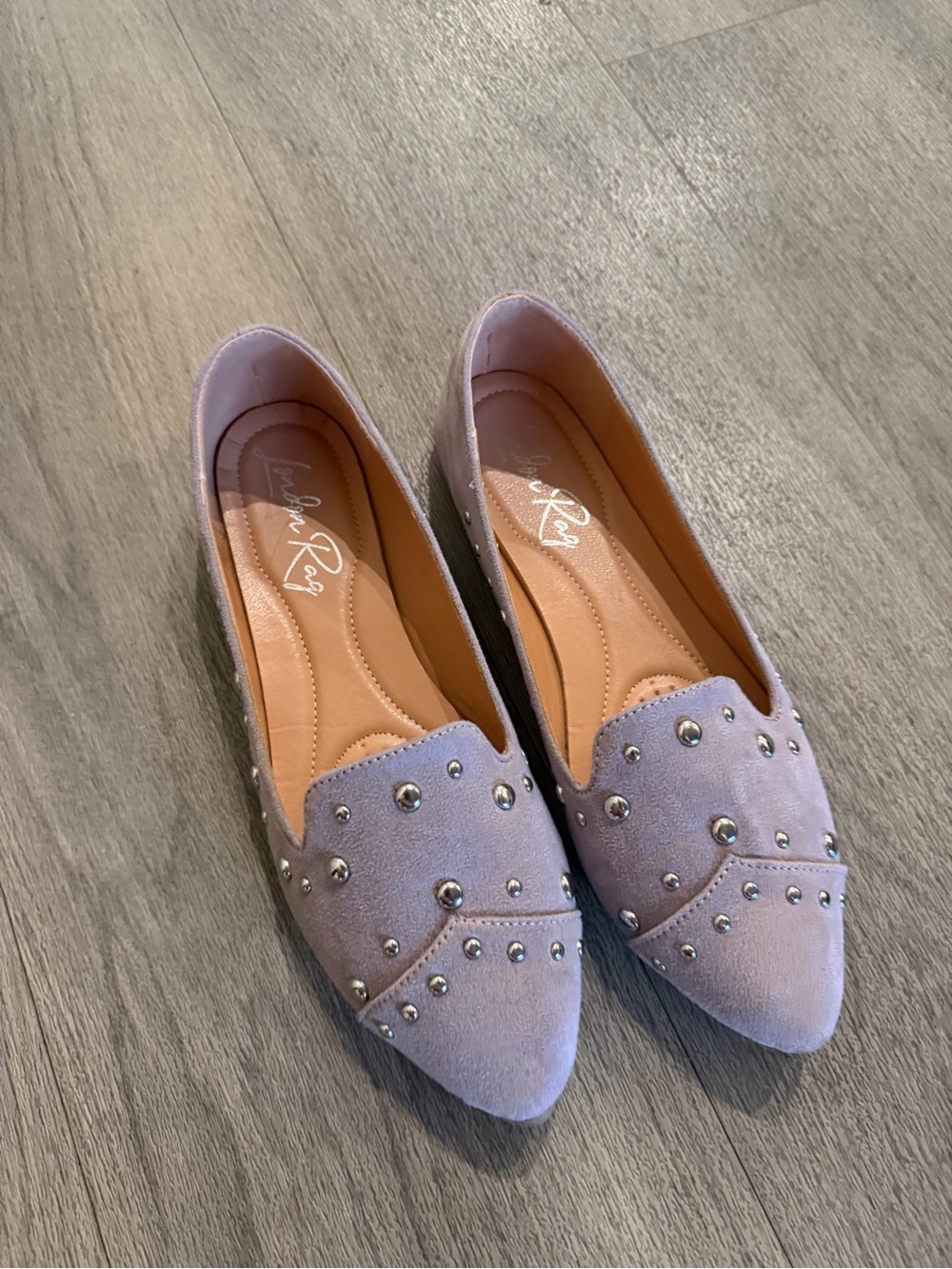 Lavender Pointed Toe Studded Flats by London Rag